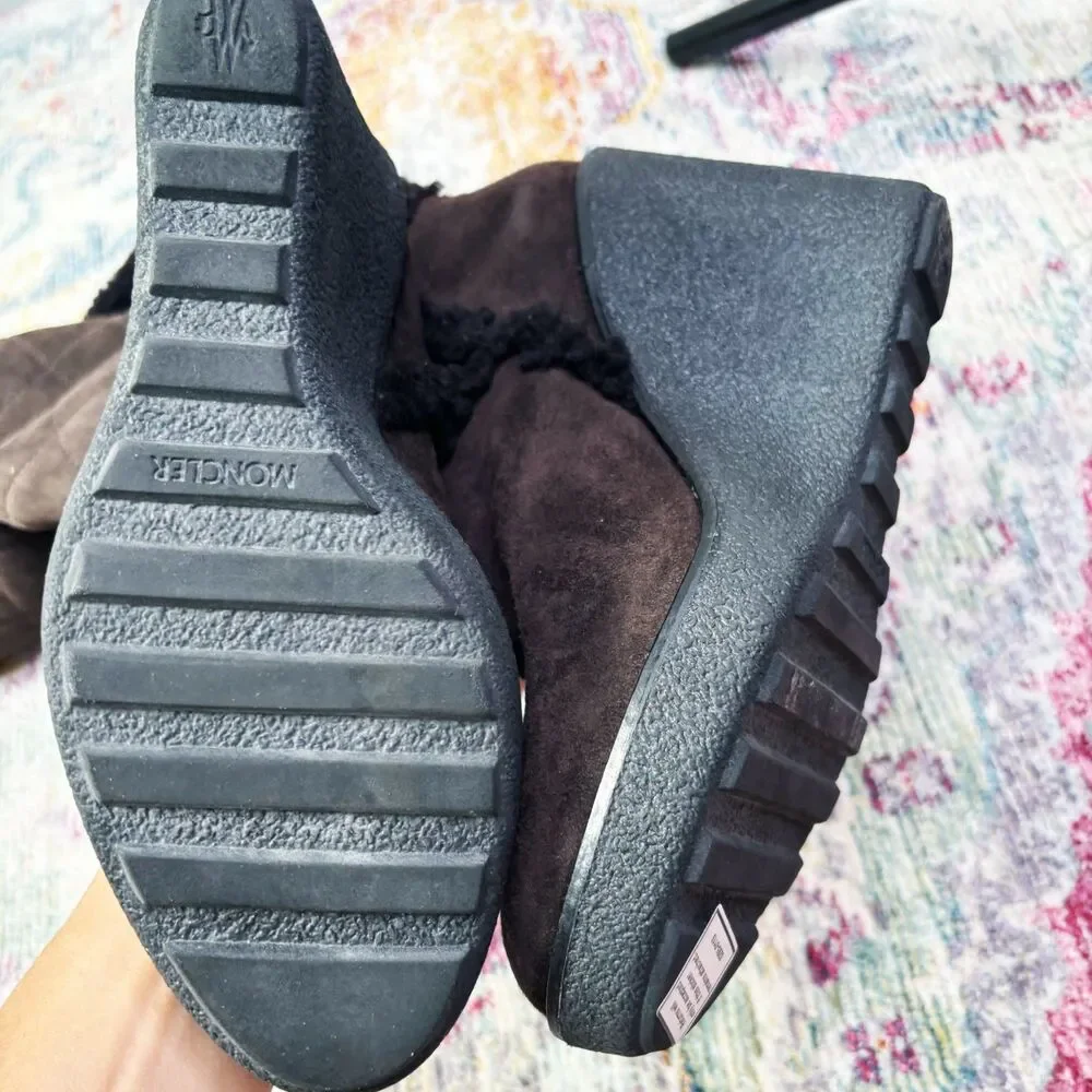 Moncler Shearling Suede Wedge Boots - Picture 4 of 9